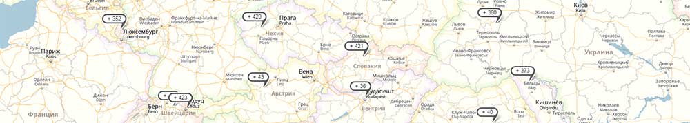 Коды всех стран на одной карте мира