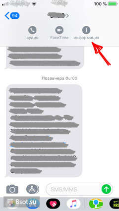 Информация из диалога СМС на iPhone