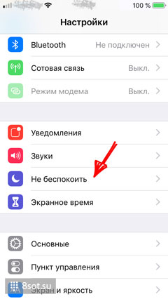 Пункт меню «Не беспокоить» iPhone